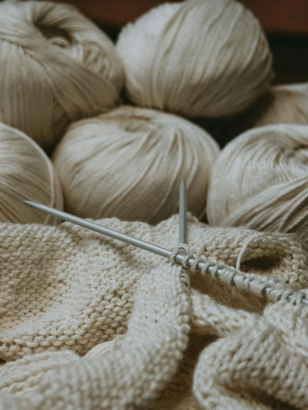 A photo of yarn and some knitting needles